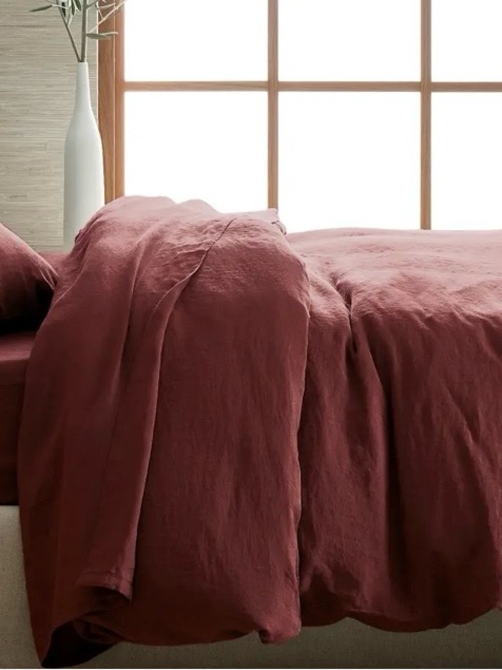 Quince European Linen 1 Piece Duvet Cover, King/Cal King (Burgundy)